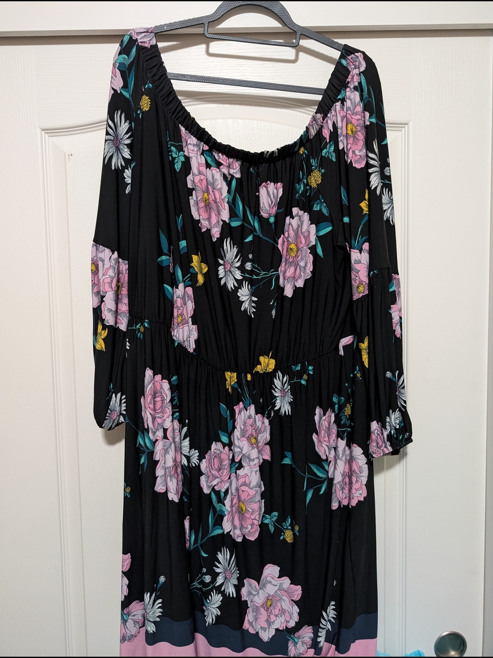 Lane Bryant Black Dress with Pink & Teal Floral Print